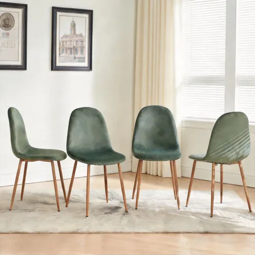 Miniatura 7 de Juego de 4 sillas de comedor de terciopelo, asientos modernos con patas de metal para sala, dormitorio, comedor, sillas verdes para comedor, juego