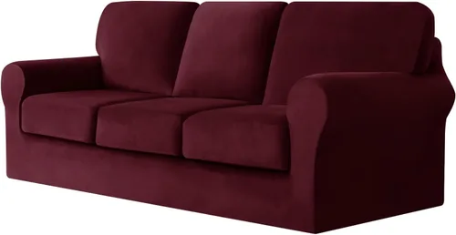 Miniatura 31 de UNBBRRL Fundas de sofá de 3 piezas para sofá, funda de terciopelo elástico para sillón con 1 funda de cojín de asiento y 1 funda de respaldo
