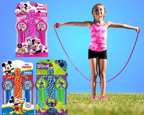 Miniatura 3 de Disney Mickey Minnie & Stitch - Cuerda de saltar para niñas (1 cuerda Minnie) para interiores y exteriores, cuerda de saltar para niños y adultos