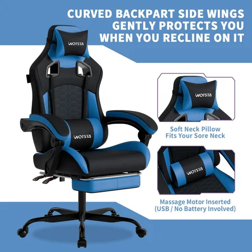 Miniatura 8 de Silla de juegos con reposapiés, sillas de juegos de cuero de PVC ergonómica, silla de jugadores de oficina, reposacabezas soporte lumbar