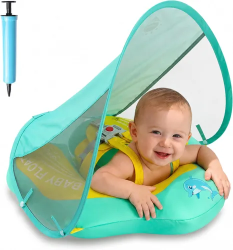 Miniatura 12 de Flotador de piscina para bebé con toldo UPF50+, cubierta de tela suave, flotadores para bebé con asiento de seguridad, flotadores para bebés de 6 a