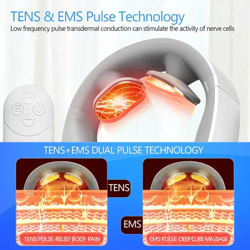 Miniatura 5 de Masajeador eléctrico de cuello de pulso con calor para aliviar el dolor, 10 modos, 15 intensidades, terapia de tejido profundo, punto de activación