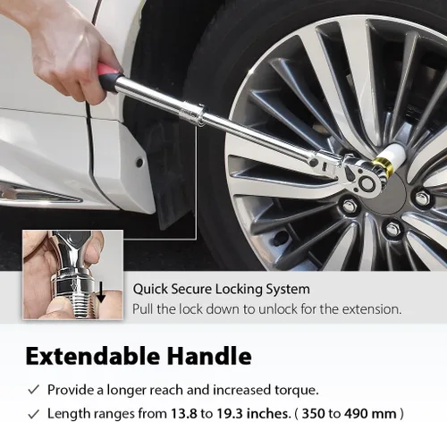 Miniatura 2 de FIRSTINFO F3222ND Taiwán - Llave de trinquete extensible flexible y con bloqueo de 1/2 pulgada reversible, agarre suave con acción de engranaje