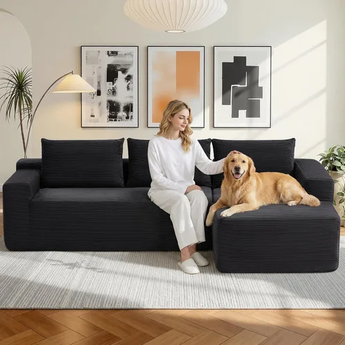 Miniatura 26 de Sofá modular Cloud de 108 pulgadas, moderno sofá deshuesado con otomana móvil, sofá modular de asiento profundo, sofás esquineros de pana para sala