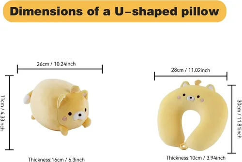 Miniatura 5 de Almohada de viaje para niños, almohada de cuello deformable 2 en 1 para niños, almohada suave en forma de U con adorable diseño de animales, cómodo