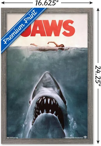 Miniatura 3 de Trends International Jaws - Póster de pared de una hoja, 14.725 x 22.375 pulgadas, versión con marco de madera tipo granero