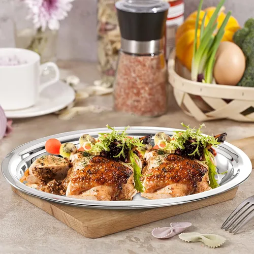 Miniatura 6 de Paquete de 6 platos ovalados de acero inoxidable, pulido de espejo resistente, bandeja grande chisporroteante para servir pescado al vapor, postre