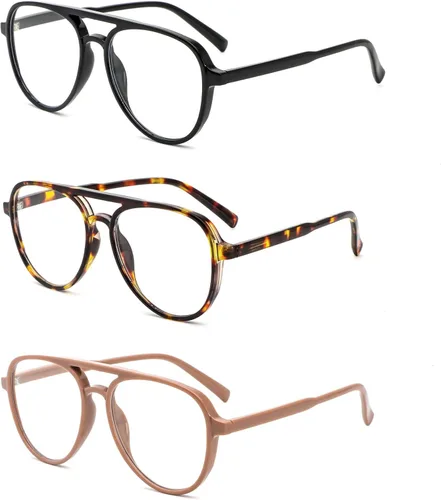 Miniatura 11 de MMOWW Paquete de 4 gafas de lectura estilo aviador sobredimensionadas para mujeres y hombres, estilo piloto retro de doble puente, con bloqueo