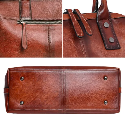 Miniatura 5 de Iswee - Bolso de hombro de cuero genuino, bolso tote con diseño de morral, con asa superior, bolso de gran capacidad, bolso cruzado