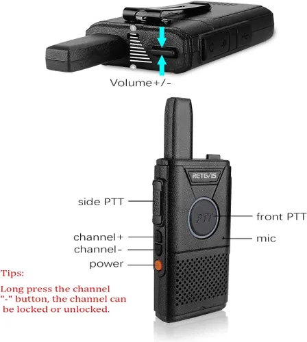 Miniatura 3 de Retevis Walkie Talkies recargables RT18, radios portátiles FRS bidireccionales, PTT dual, VOX, clip de metal, pequeño mini walkie-talkie