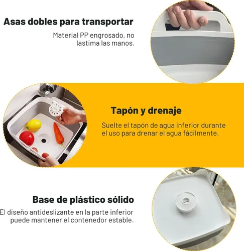 Miniatura 5 de Lavabo plegable con tapón de drenaje, lavabo para biberón de 2.4 galones, contenedor de lavado de botellas para RV, campamento, cocina, lavabo