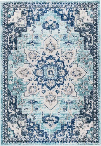 Miniatura 37 de Safavieh Madison Collection (MAD473M) Tapete redondo de 4 pies, azul y azul claro, diseño chic y bohemio desgastado de medallón, no pierde fibras