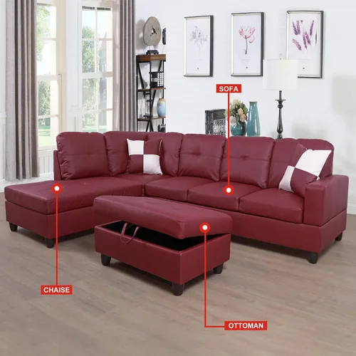 Miniatura 3 de Moderno sofá seccional de cuero en forma de L (rojo, hacia la izquierda)