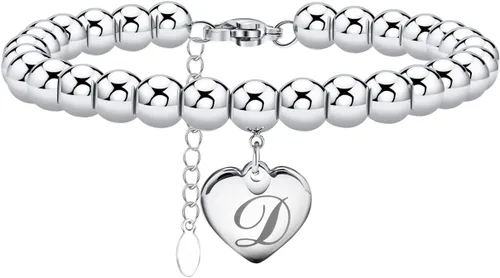 Monily Pulsera con inicial para niñas, de acero inoxidable, 26 letras de la A a la Z, pulsera de corazón, joyería del alfabeto para niña, Acero