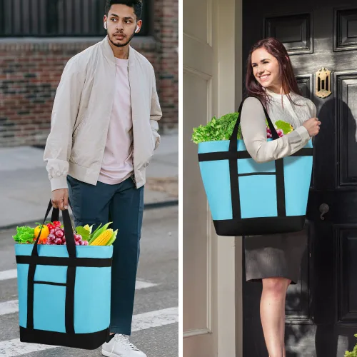 Miniatura 6 de Bolsa tote reutilizable aislada para compras de comestibles para mujeres/hombres, bolsa de entrega de pizza/comida para mantener los alimentos