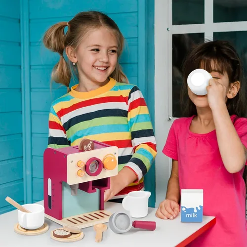 Miniatura 7 de GAGAKU Máquina de café de madera para niños pequeños, juguetes de aprendizaje Montessori para niñas y niños de 3, 4, 5 años, accesorios de cocina