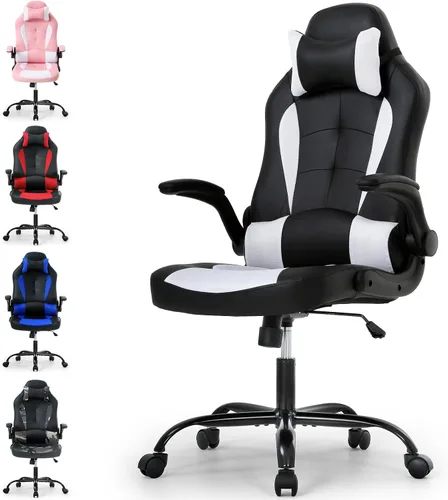 Miniatura 9 de Silla de juegos de oficina de carreras, silla de escritorio ejecutiva de respaldo alto con reposacabezas, soporte lumbar de masaje, color negro