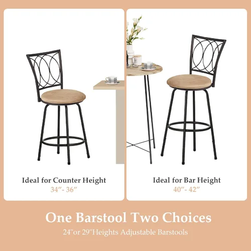Miniatura 6 de VECELO Taburetes de bar, taburete de bar ajustable de 24/29 pulgadas, taburete giratorio con asiento tapizado, sillas de pub bistró de acero