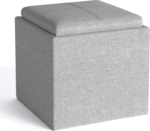 Miniatura 12 de SIMPLIHOME Rockwood - Otomana de almacenamiento en cubo con bandeja, otomana tapizada de cuero vegano de 17 pulgadas de ancho en marrón envejecido