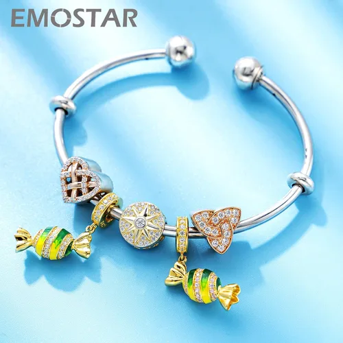 Miniatura 2 de EMOSTAR Rose Gold Valentine's Day Charms fits European Bracelet, Boy and Girl in Love, I Love You Gesture, Stars Crescent Moon, Crown, Celtic Knot