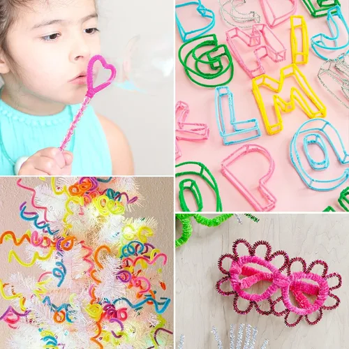 Miniatura 6 de jijAcraft 200 piezas de limpiadores de tubería rosa - Tallos de chenilla para manualidades con flores, 30 cm de tallos de chenilla para artesanías