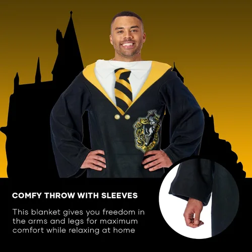 Miniatura 6 de NORTHWEST Manta Cómoda de Harry Potter con Mangas, 48 x 71 Pulgadas, Hufflepuff Manda, Acogedor Uniforme de Casa de Harry Potter
