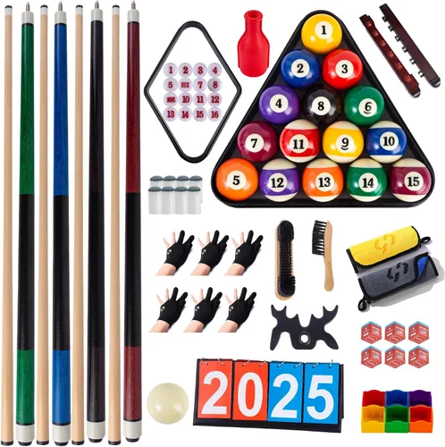 Miniatura 5 de Billiards Accessory Kit – Pool Cue Sticks, Balls, Triangle Rack, Chalk, Brushes, Gloves & Manual Scoreboard – All-in-One Kit for Home Game Room