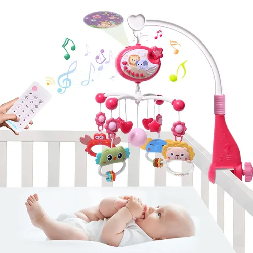 Miniatura 8 de YUNGCHI Móvil de bebé para cuna con juguetes de cuna, música y luces para paquete y paly cuna carrusel musical móvil móvil para niñas y niños, móvil