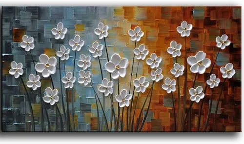 Miniatura 10 de YaSheng Art - Pintura al óleo de arte contemporánea hecha a mano de flores blancas en lienzo con textura 3D, pinturas de árbol abstractas