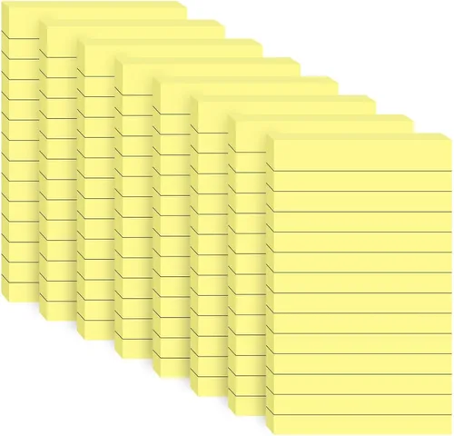 Paquete de 8 notas adhesivas rayadas, bloc de notas grandes amarillas de 3 x 5 pulgadas, despegar limpiamente, superadherente a rayas, blocs de