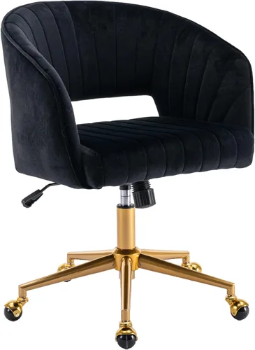 Silla de oficina para el hogar, silla giratoria de terciopelo para escritorio, sillón de acento tapizado, sillas modernas capitoneadas con base Negro