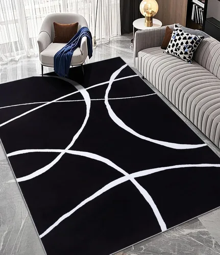 Miniatura 25 de YIHOUSE Alfombra lavable de 5 x 7 pies, moderna abstracta en blanco y negro, antideslizante, para dormitorio, oficina en casa (abstracto, 5 x 7 pies)