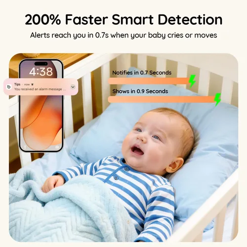 Miniatura 4 de BOIFUN Monitor Wi-Fi para bebés con cámara y audio, APP compatible con smartphones, visión nocturna HD 2K con pantalla de 5", seguimiento automático
