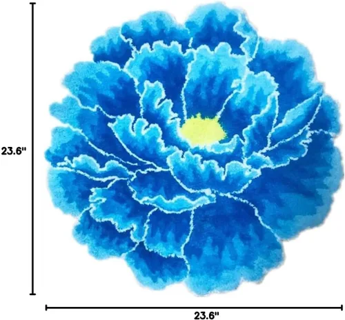 Miniatura 3 de Alfombra de área con forma floral de peonía azul, alfombra de arte moderno para dormitorio, cocina, baño, alfombra de baño suave, antideslizante