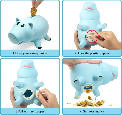 Miniatura 5 de Hucha Hamm, bonita alcancía de plástico para niños y niñas, banco de dinero irrompible para regalo para niños (azul)