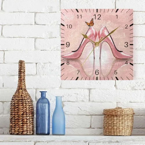 Miniatura 2 de ALAZA Zapatos de tacón alto de mariposa de 7.9 pulgadas, reloj de pared cuadrado, funciona con pilas, sin tictac, cuarzo silencioso para cocina
