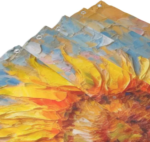 Miniatura 3 de YLATY2395 - Cortina de ducha de girasol para baño, pintura al óleo, hojas verdes, flores, bohemio, tela amarilla abstracta, moderna, impermeable