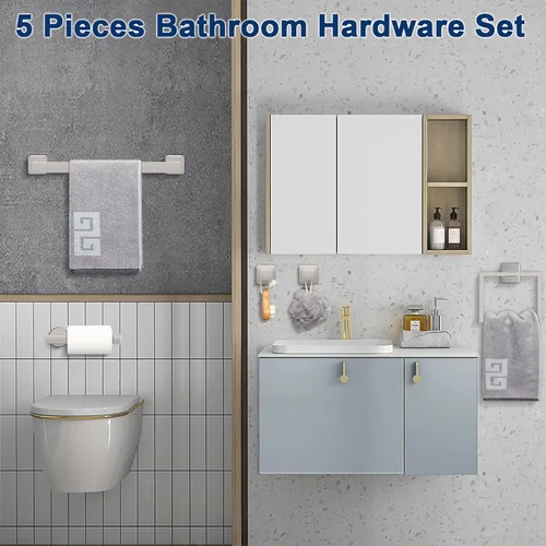 Miniatura 3 de NearMoon Juego de 5 piezas de accesorios de baño de acero inoxidable 304, juego de toallero cuadrado que incluye toallero de 16 pulgadas + anillo