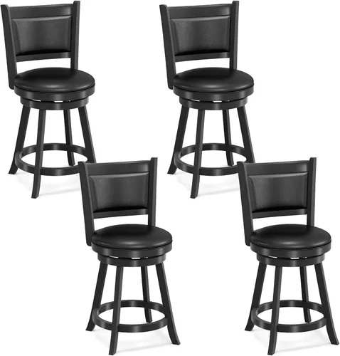 Miniatura 12 de COSTWAY Juego de 2 taburetes de bar, giratorios de 360 grados, taburete giratorio de madera con acento de altura, diseño tapizado de cuero, asiento
