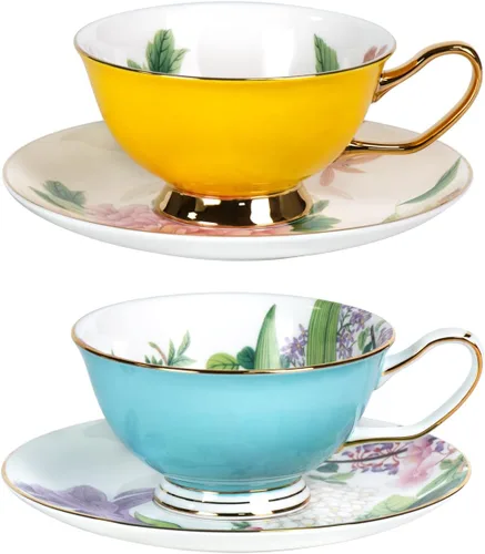 Miniatura 27 de KAMMAK Juego de 2 tazas de té y platillos, tazas de café de porcelana fina, tazas de café expreso apilables, demitasse de cerámica para café