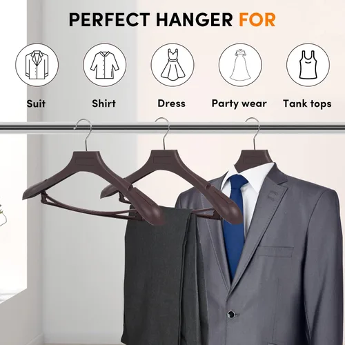 Miniatura 6 de DEDU - Perchas para trajes de hombre, paquete de 20, perchas para abrigos marrones extra anchas antideslizantes con ancho de 17.7", plástico grueso