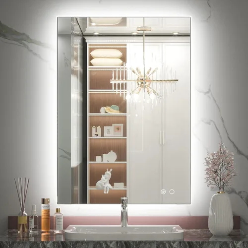 Miniatura 10 de Keonjinn - Espejo de 48x30 pulg retroiluminado LED para baño/tocador, luz de 3 colores ajustables blanca/cálida/natural, lúmenes altos, montaje