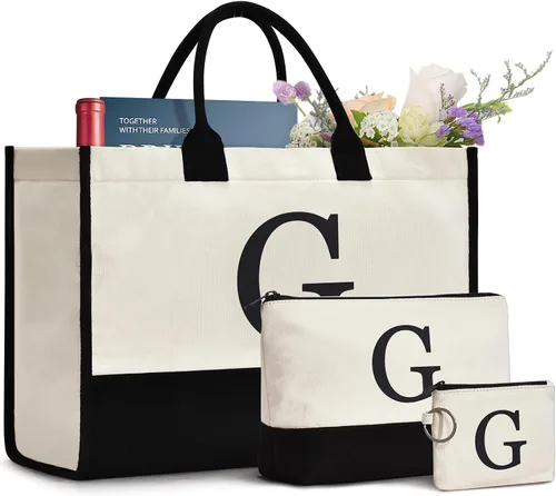 Miniatura 88 de Initial Canvas Tote Bag Birthdays Gift for Women Mom Teacher Friend Bridesmaid,Custom for Wedding Beach Holidays