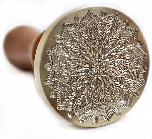 Miniatura 5 de Sello de cera con empuñadura de flor de mandala de 1.496 pulgadas, 1.575 pulgadas, con empuñadura, para invitación de boda, sellado de tarjetas