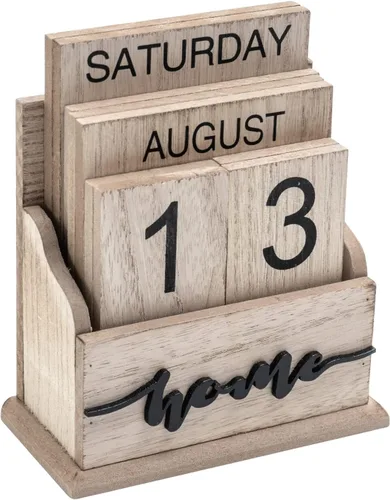 Notakia Calendario perpetuo, bloques de calendario de madera, calendario de bloque de madera vintage para oficina en casa, accesorios de escritorio,