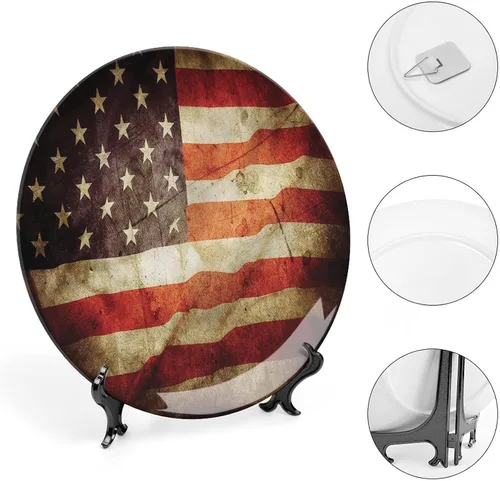 Miniatura 4 de Platos decorativos, adorno estampado de bandera estadounidense, aspecto patriótico, grunge, 6 pulgadas, decoración de pared de cocina, multicolor