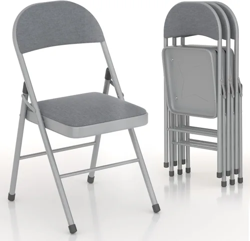 VECELO Paquete de 4 sillas plegables acolchadas, asiento y respaldo acolchados cómodos con marco de acero, para oficina, interiores y exteriores,