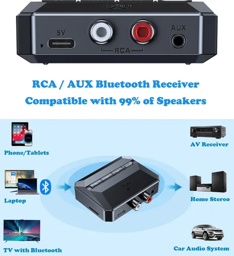 Miniatura 3 de KAIY Receptor Bluetooth para estéreo doméstico con NFC, receptores de audio inalámbricos y adaptadores con RCA y AUX de 0.138 in, adaptador
