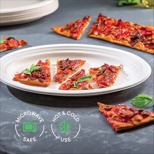 Miniatura 4 de Platos de papel ovalados 100 % compostables [12.5 pulgadas – paquete de 50 unidades] Elegante plato desechable de alta calidad, bagazo natural sin