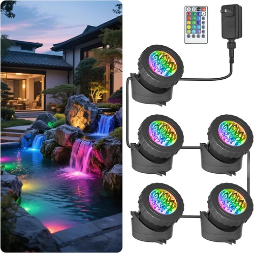 Miniatura 8 de T-SUN - Luces de estanque que cambian de color LED, luces subacuáticas para fuentes con control de aplicación Bluetooth, IP68 impermeable, foco